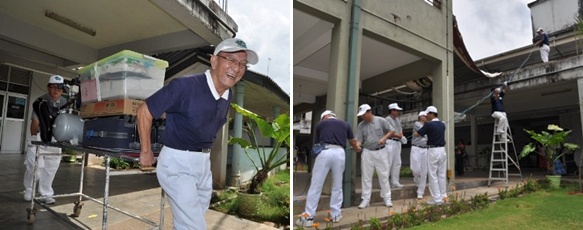 During the preparation, Tzu Chi volunteers setting up the equipments and connecting all the electrical wires to supply the power needed during the free clinic. (Photo provided by Tzu Chi Foundation)